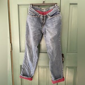 Eddie Bauer Women's Boyfriend Jeans - Blue with Red Accents